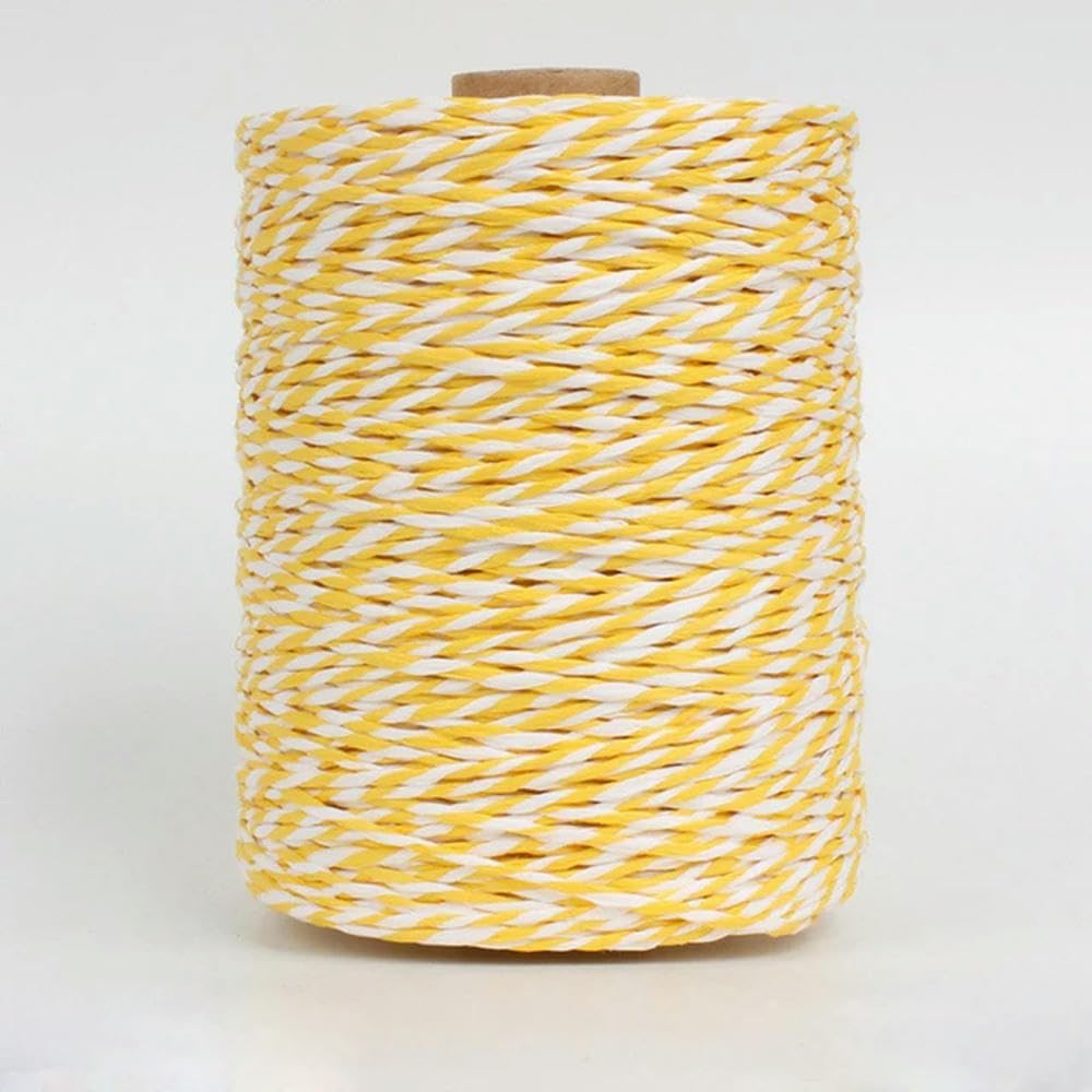 Wstążka papierowa 280 m z rafii do torebki DIY czapką | Wielokolorowa przędza szydełkowa ze słomy, naturalna ekologiczna wstążka do pakowania(Yellow White)