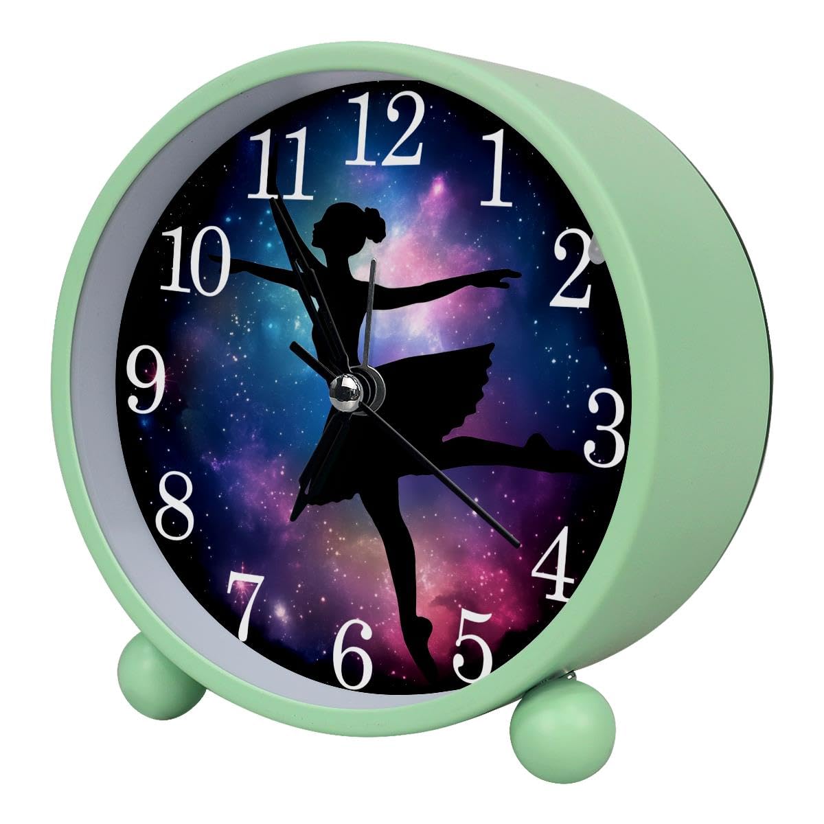 Luoweisi Alarm Clock Dancer Silhouette Galaxy, Silent Non-Ticking with Night Light, Round Metal Alarm Clock for Office, Battery Operated, Bedroom, Elderly, Adults, Children, Student Gifts