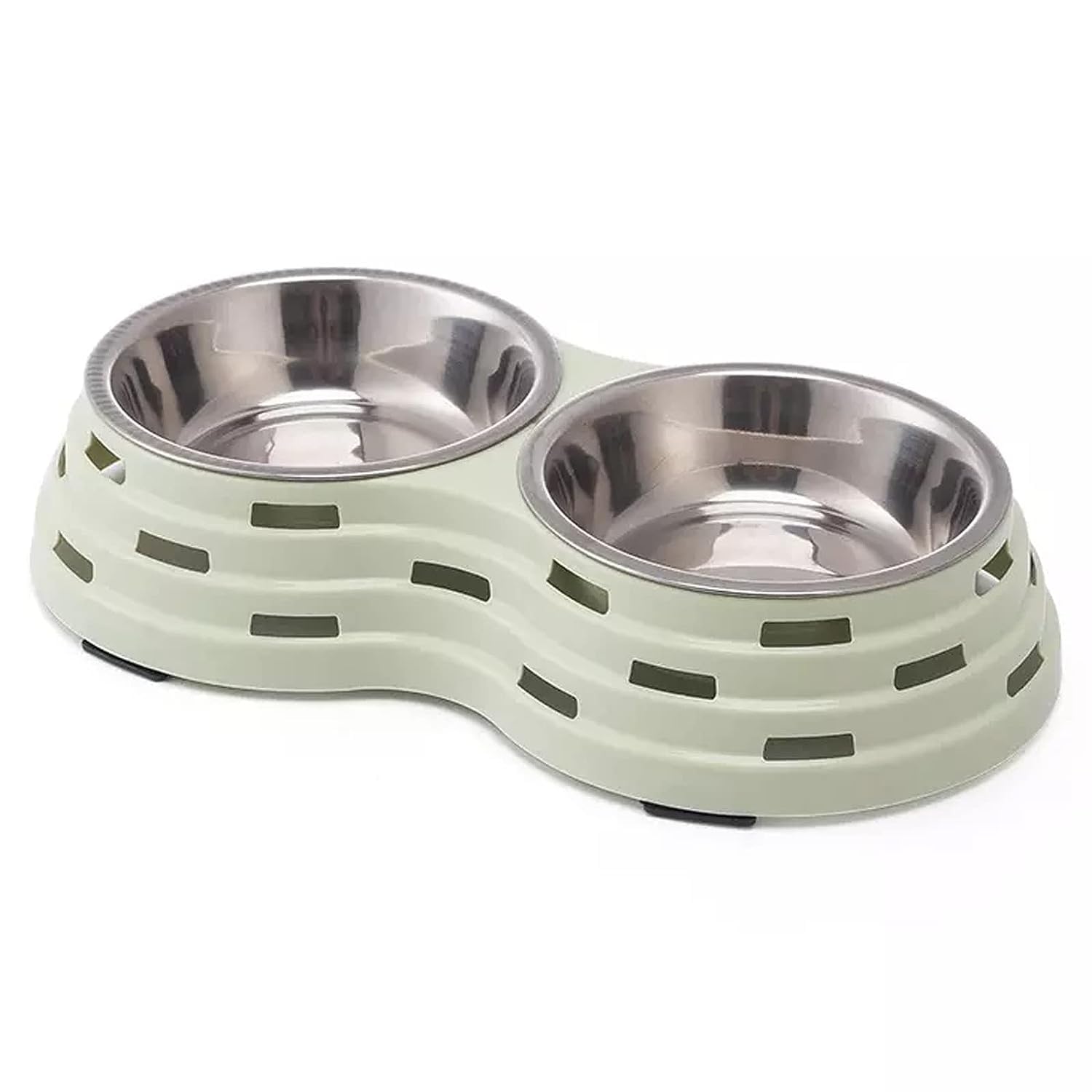 Cature Pet Stainless Steel Double Diner Dog and Cat Food Bowl Set with Anti Slip with Cute Modeling Pet Food Water Feeder (L,Green-41.5 * 22 * 7 cm) (B0CF5XKFGP) Amazon Price History, Amazon Price Tracker