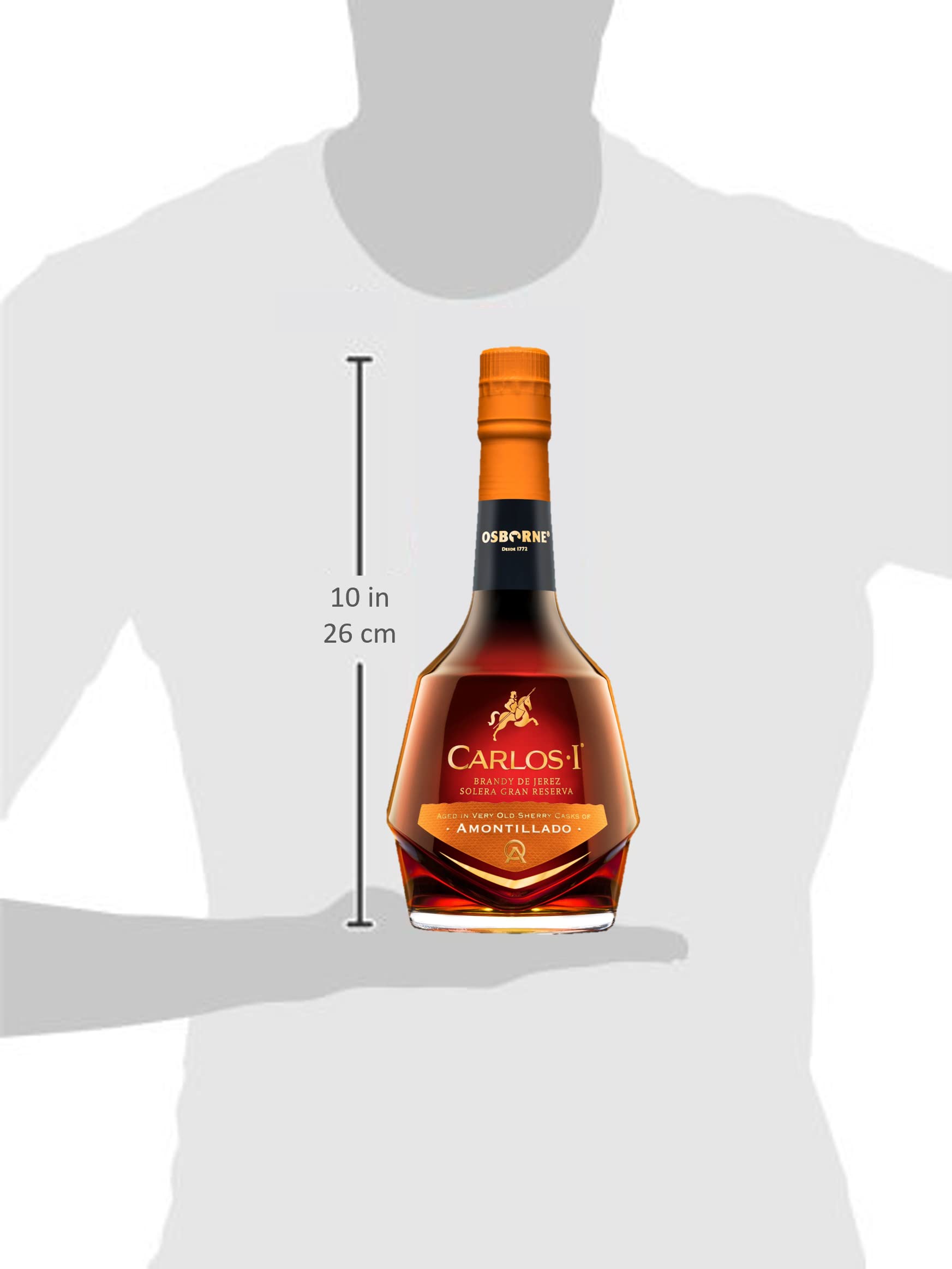 Carlos I Brandy de Jerez Amontillado – Solera Gran Reserva aus Spanien in hochwertiger Geschenkverpackung – gereift in 100-jährigen Solera-Fässern mit 40,3% vol. (1 x 0,7l)