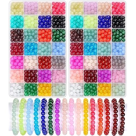 shynek 1400 Piecess 8mm Round Glass Beads for Jewelry Making, 28 Colors Crystal Beads for Bracelets Jewelry Making and DIY Crafts Cover
