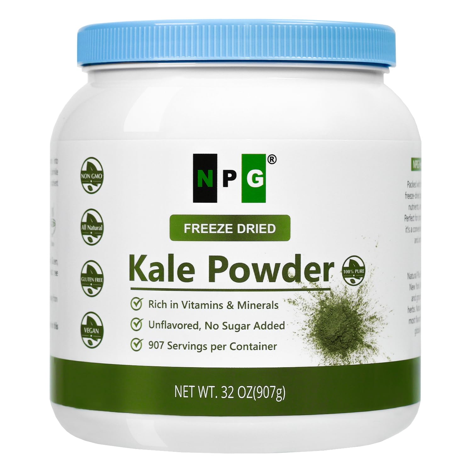 NPG Freeze-Dried Kale Powder 32 Oz (2 LB), 100% Pure, 907 servings, Non-GMO, Superfood powder, No Sugar Added, Raw & Unflavored, Perfect for Green
