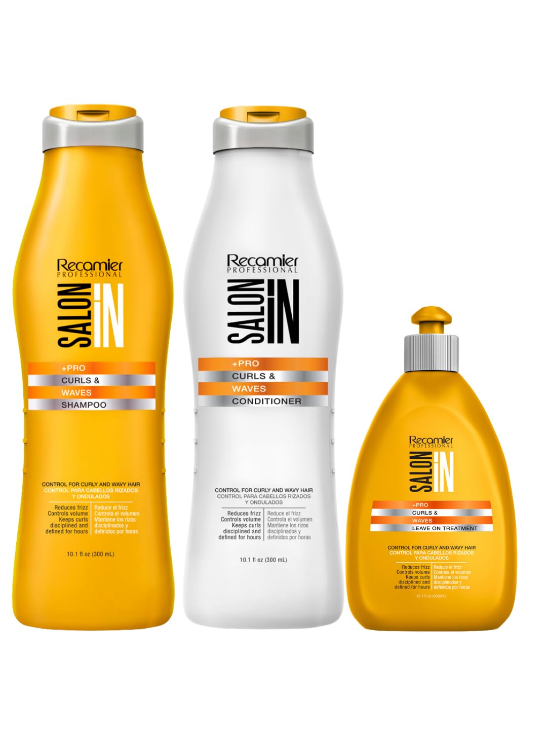 Salon In Recamier Curls & Waves Bundle – Shampoo, Conditioner & Leave-On Treatment for Curly or Wavy Hair