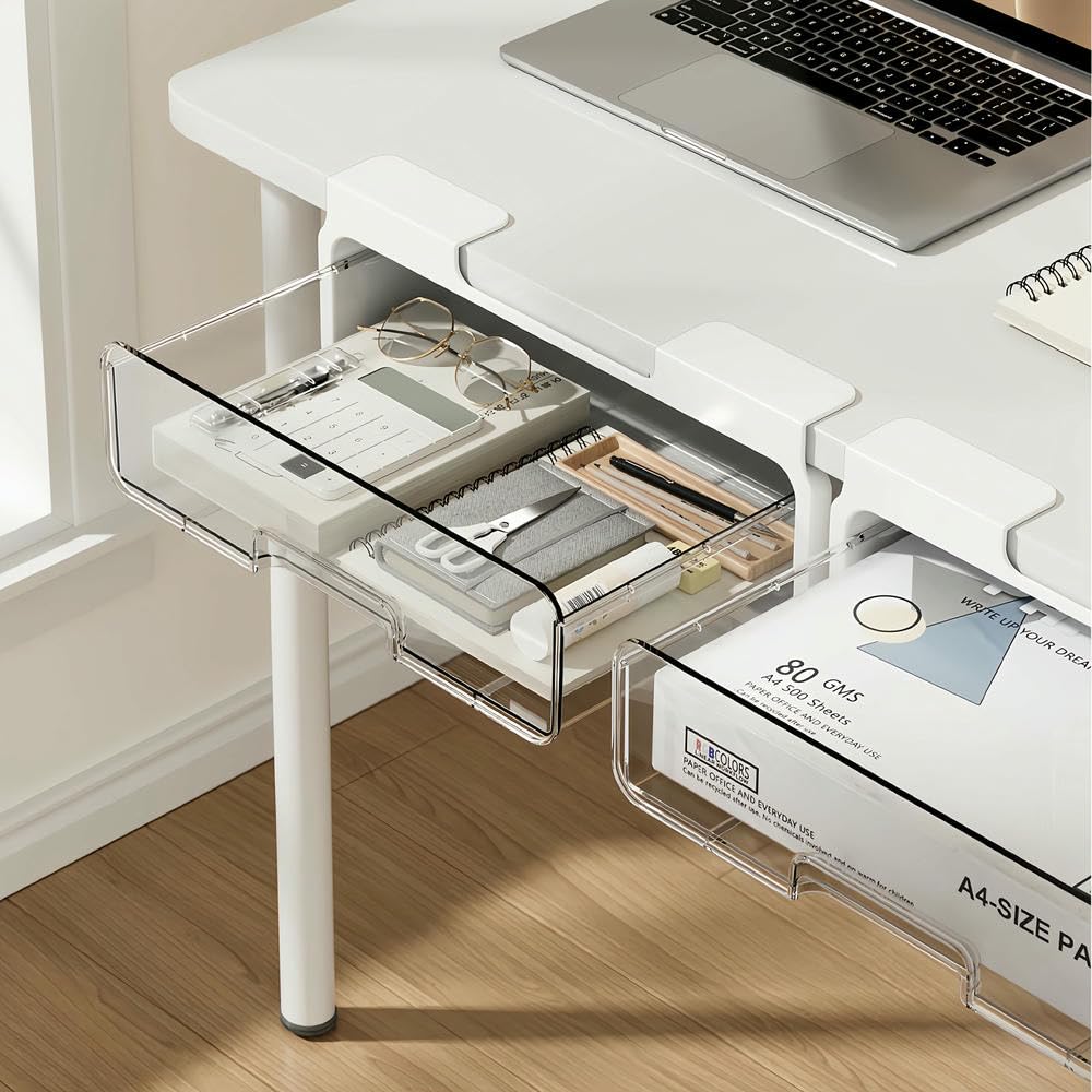 SYJYM - Organizador de cajones ocultos para debajo del escritorio, diseño transparente, suministros de oficina, cosméticos, ahorra espacio, cajón de escritorio para el hogar