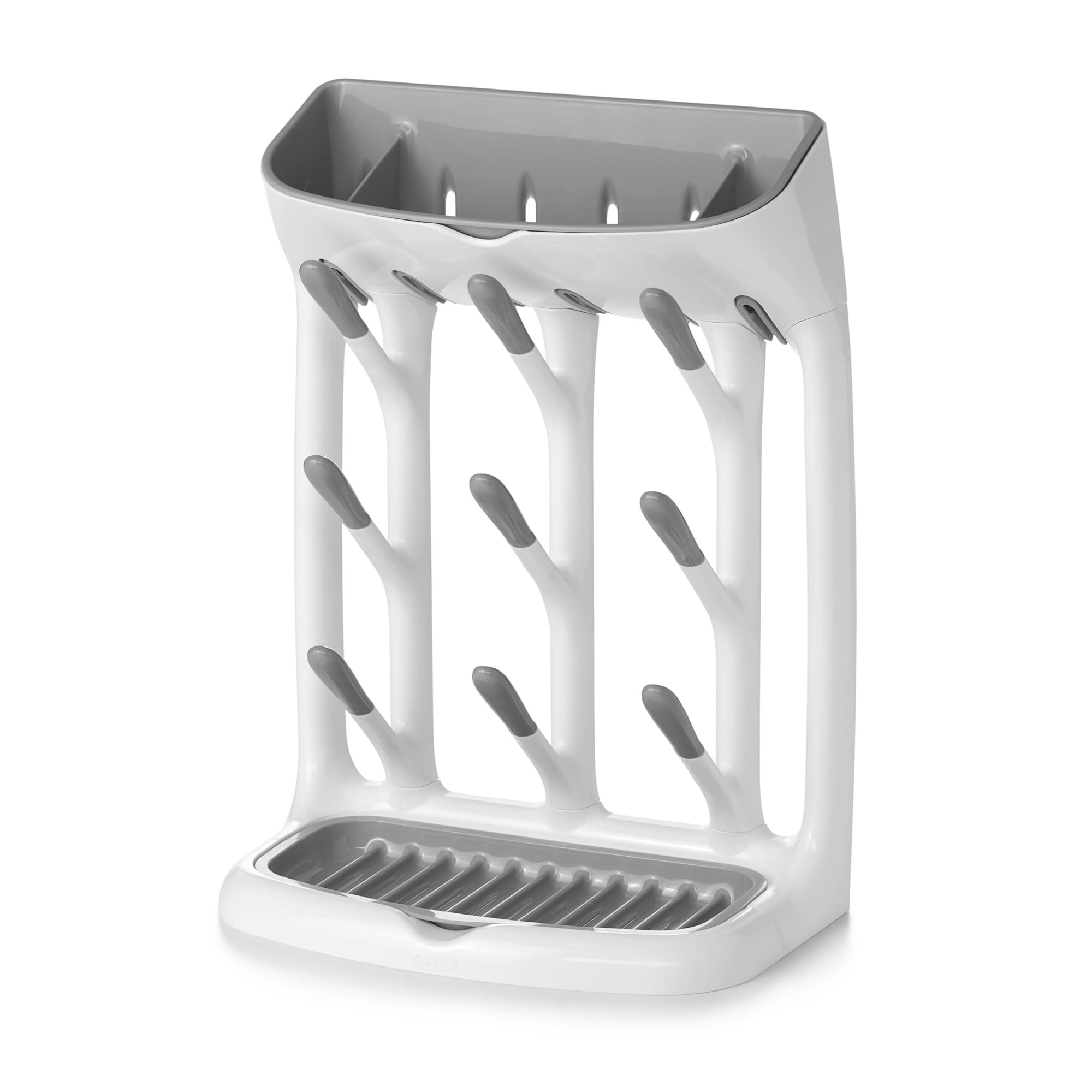 OXO Tot Space-Saving Baby Bottle Drying Rack, Compact Dish Drying Rack with Removable Trays, Countertop Bottle Organizer for Baby Bottles, Nipples, Pacifiers and Lids, BPA Free, Dishwasher Safe