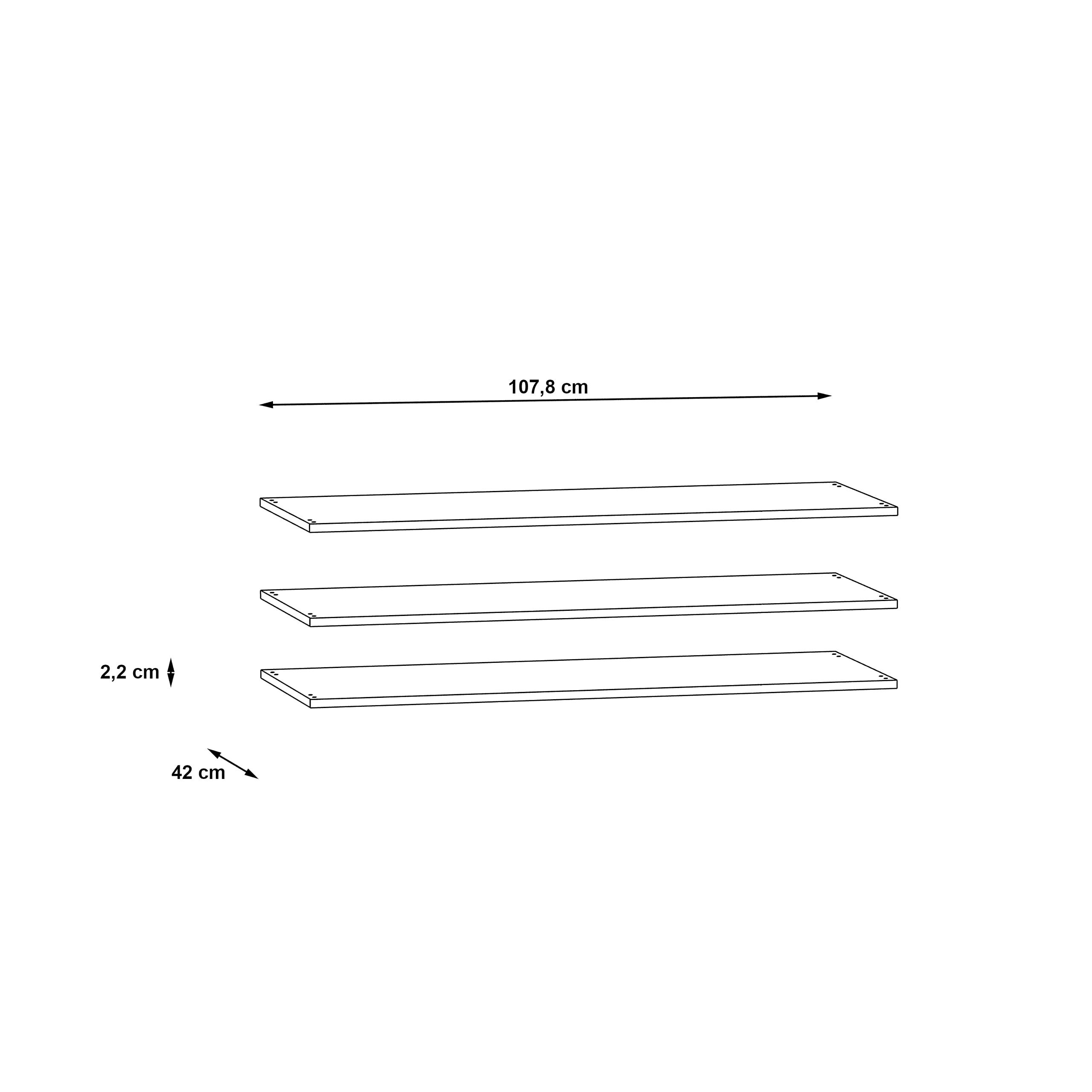 FORTE 3-er Set Einlegeböden breit, Holwerkstoff, Grau, 107,8 x 42 x 2,2 cm