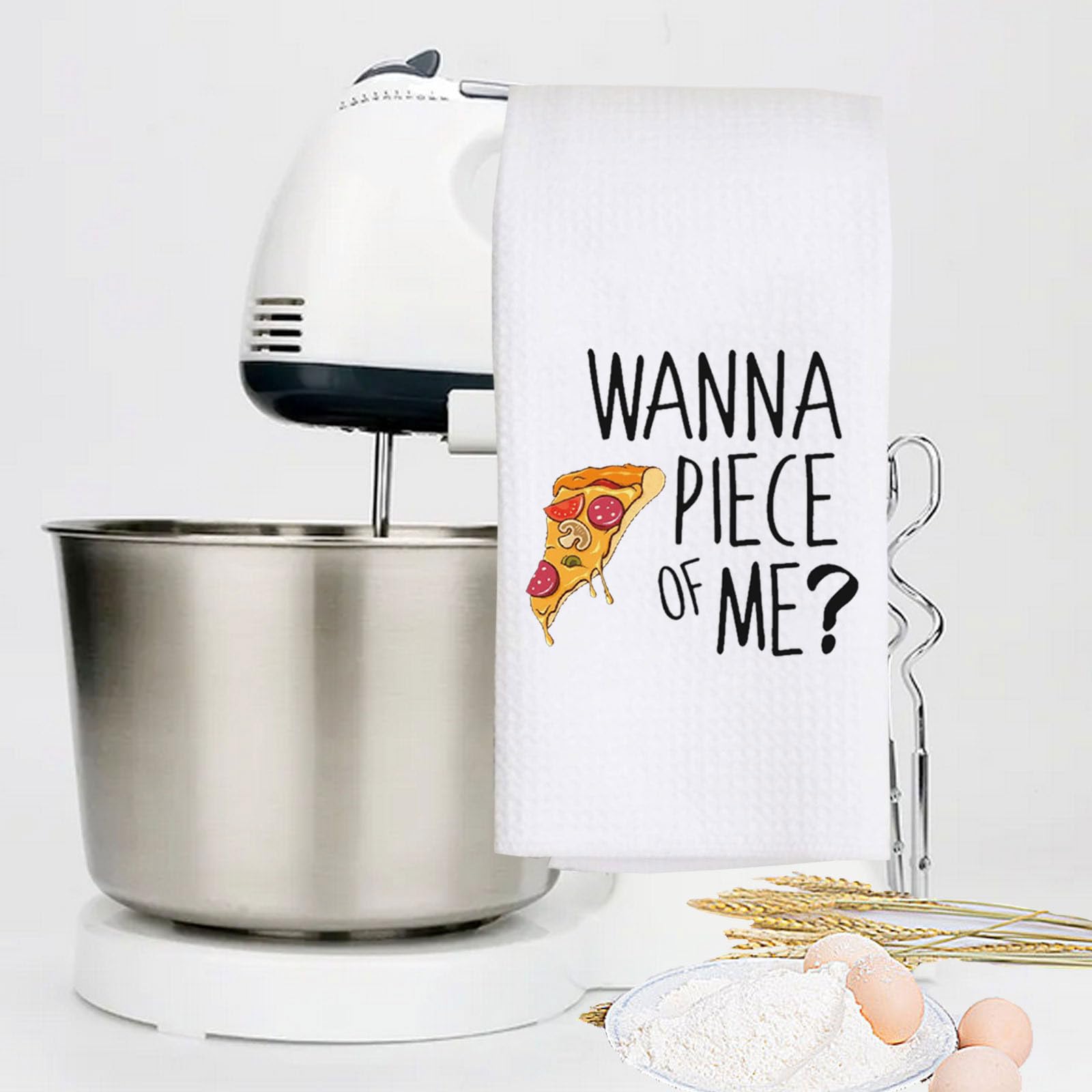 LEVLO Pizza-Küchentuch „Wanna Piece Of Me“ – Waffelgewebe 16x24 Cm, Lustiges Küchengeschenk