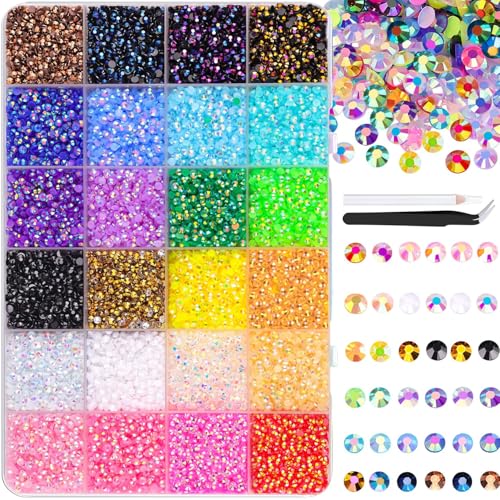 24000Pcs Strass Ongle Nail Art,24 Couleurs 3mm Strass Ongle Cristal Nail Art Diamants en Cristal à Dos Plat Strass pour Ongles avec Pincette et Stylo Pointeur...