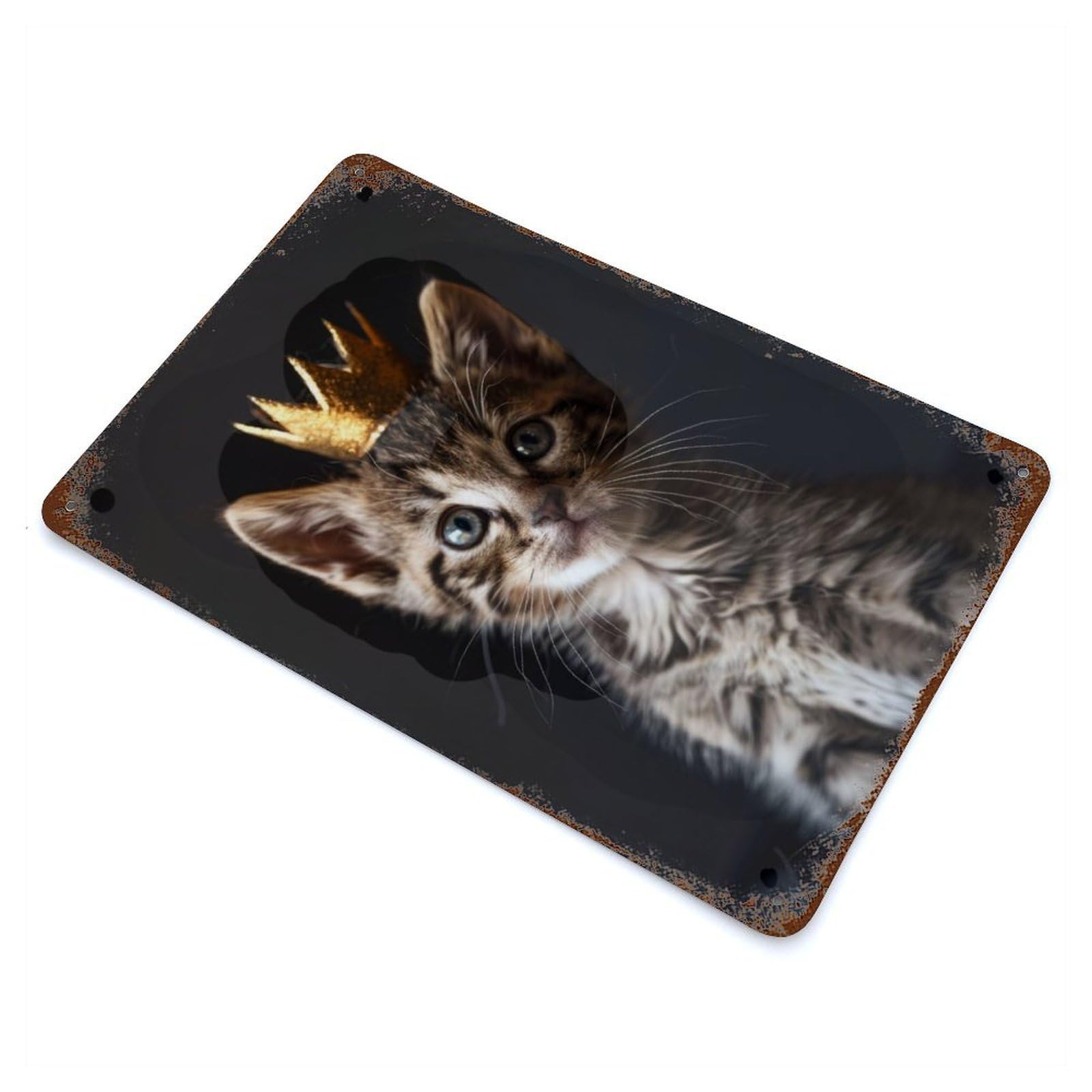 Cute Kitten King 11.8"x7.9" Rusty Metal Tin Sign, Novelty Wall Decor for Cafe, Home Bar And Lounge Decor