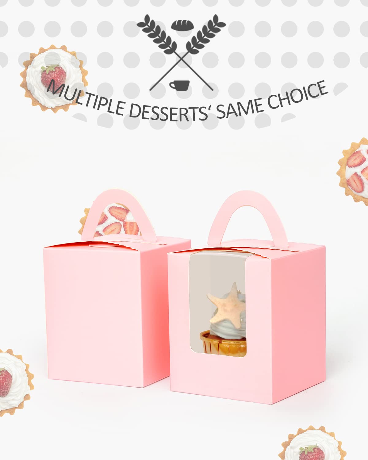 Gcardist Pink Cupcake Boxes Individual Cupcake Holders Disposable 25pcs Single Cupcake Boxes with Window 9.3x9.3x11.4cm Cupcake Containers (3.7x3.7x4.5 inch) - Image 3