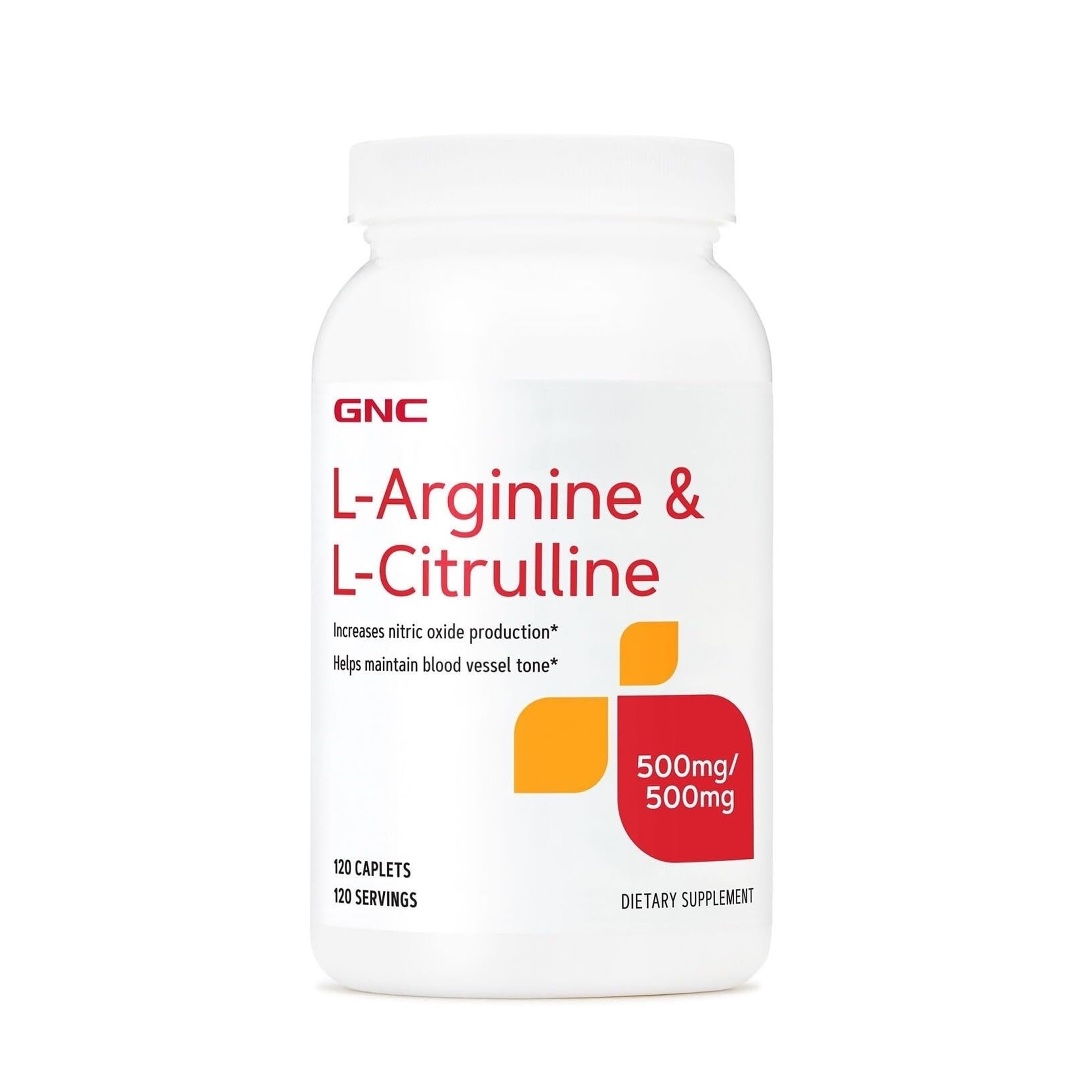 GNC L-Arginine + L-Citrulline 500mg, 120 Caplets, 120 Servings