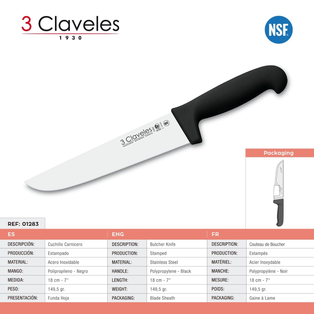 PracticFood Set di Coltelli Professionali Selezione Expert Chef, Coltello da Prosciutto Alveellato 29 cm e Accessori (3C GOURMET II)
