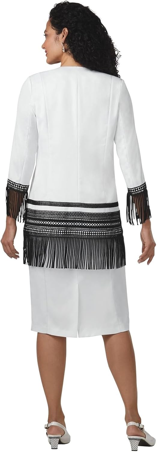 Masseys Fringe Embroidered Dress & Jacket Set
