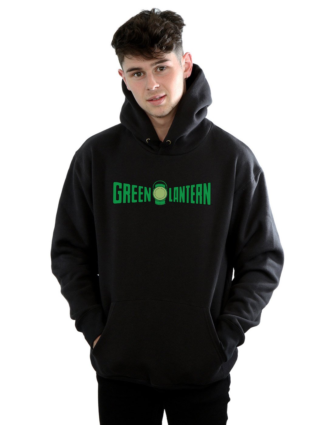 Dc Comics Men's Black Green Lantern Text Logo Hoodie Small