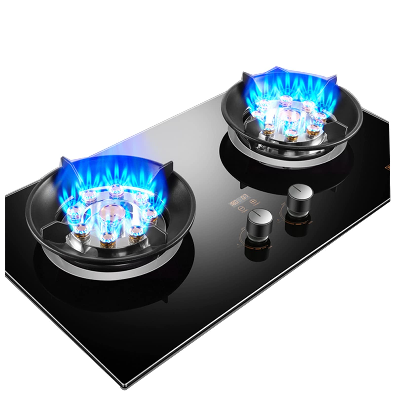 Amazon.co.jp : ガスコンロ 2口強化ガラスパネル、180分タイマー(両面