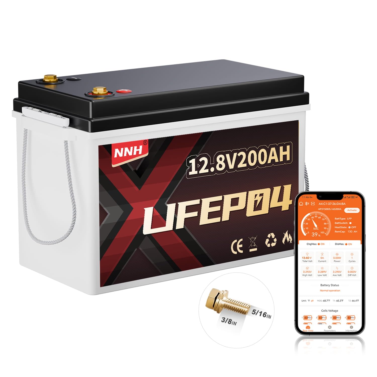 Lifepo4 200AH 12V Batterie mit Bluetooth, Lithium Batterie 12V 200AH mit 200A BMS,8000 Zyklen Deep Cycle,Perfekt für Auto Camping Wohnwagen,Wohnmobil,Solar