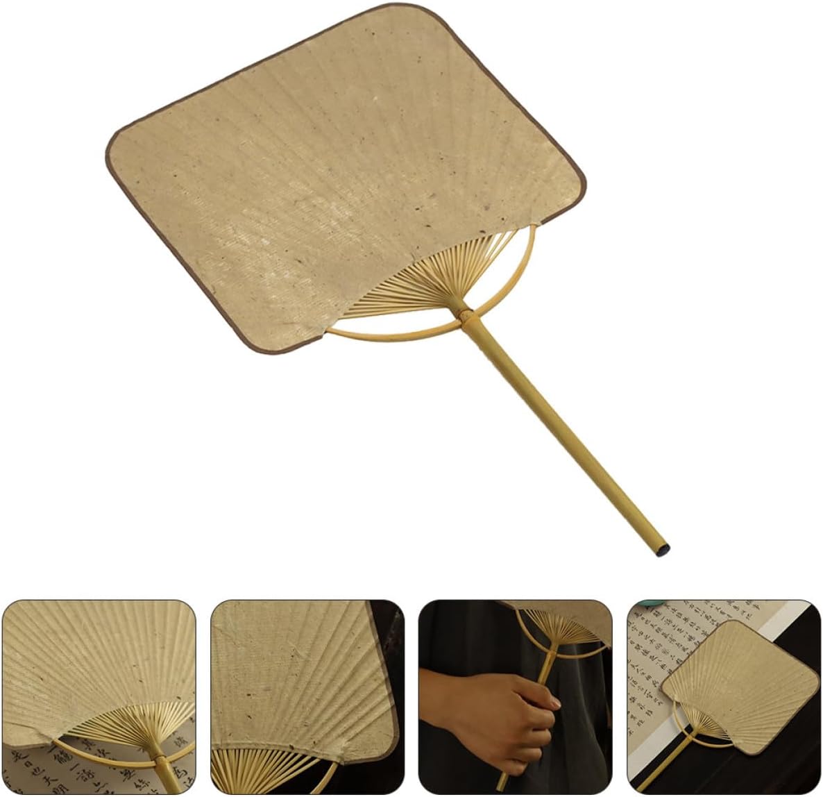 Chinese Style Square Rice Paper Hand Fan Handle Retro Summer Handheld Paper Fan for Women Traditional Vintage for Outdoor Cooling