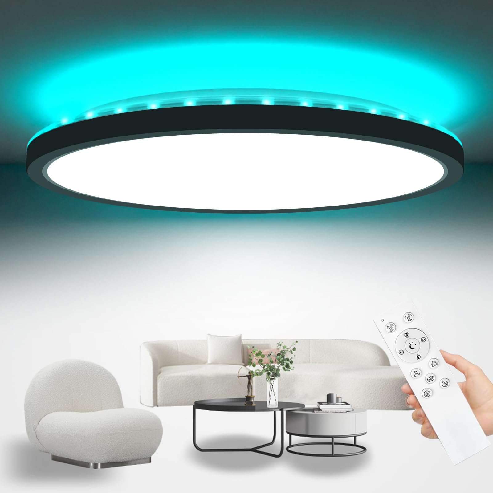 zemty 24W 3200LM LED Deckenleuchte Dimmbar, RGB Deckenlampe Farbwechsel für Kinderzimmer Schlafzimmer