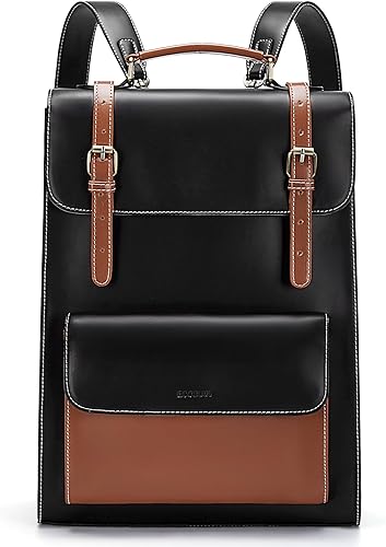 ECOSUSI Mochila para computadora portátil para mujer, mochila vintage de piel sintética para laptop de 15.6 pulgadas, bolsa de computadora