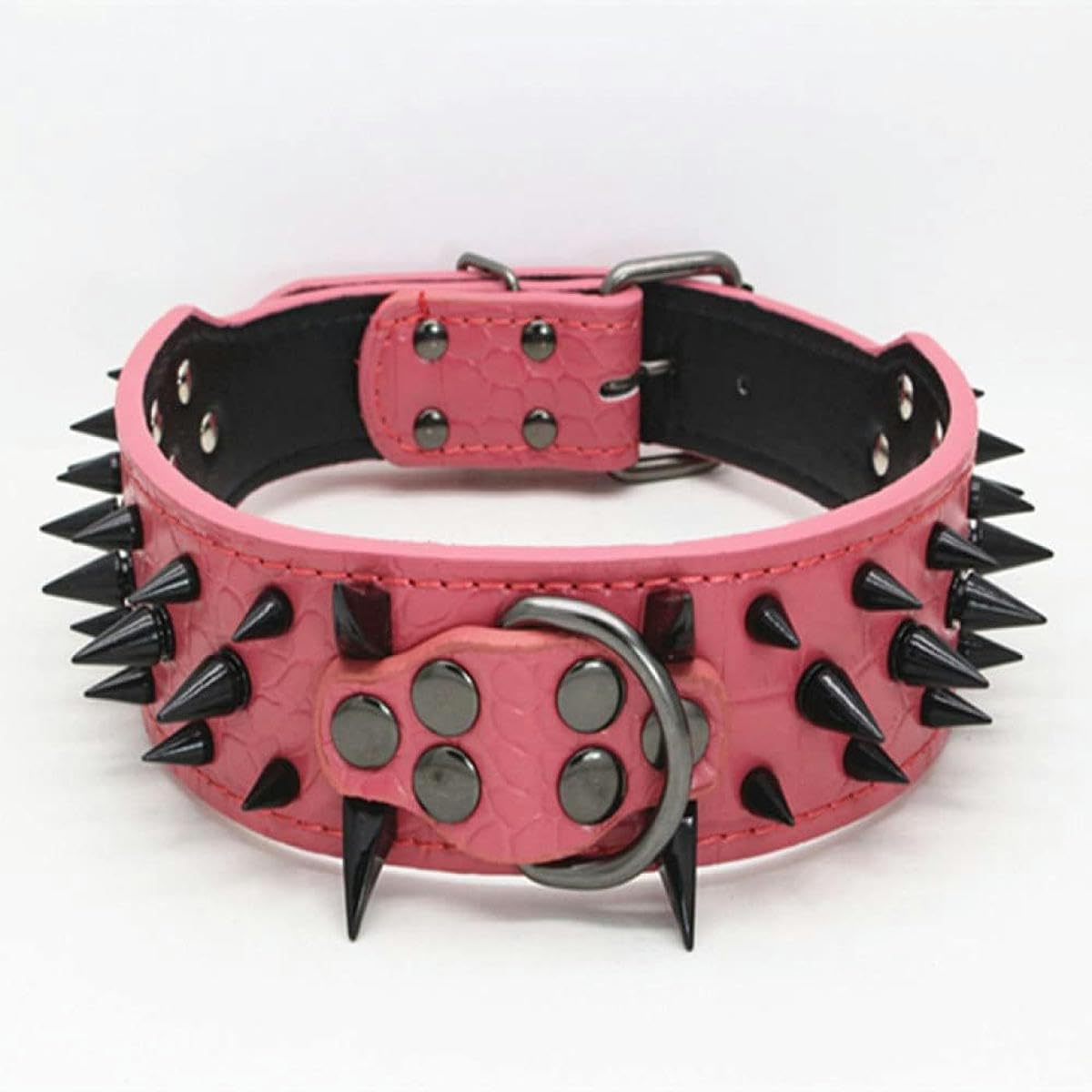 Collier pour Chien clouté en Cuir PU réglable pour la Marche et la Course à Pied, Confortable et Doux, Noir, S 56 x 5 cm