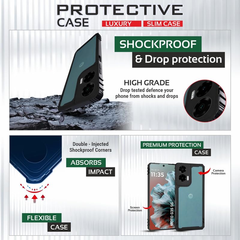 Image of AIBEX Crystal Clear Back Cover Case for Motorola G35 5G | 360 Protection | Shockproof Bumper | Transparent Non-Yellowing PC + TPU Case