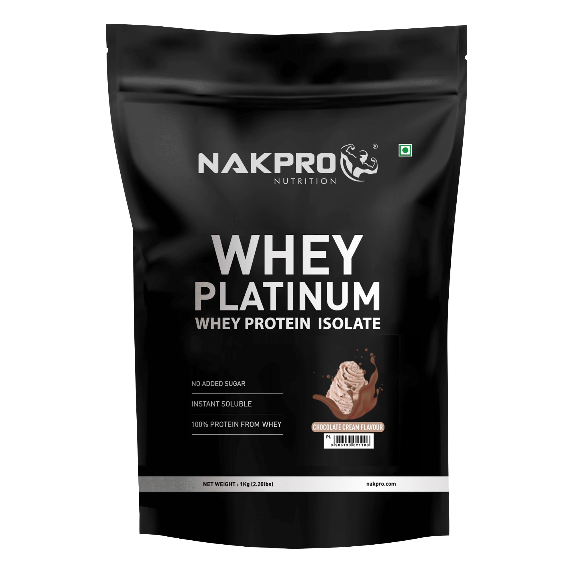 NAKPROPlatinum Whey Protein Isolate 1kg Chocolate Cream | 28g Protein, 6.4g BCAA | Trustified Certified 100% Authentic Supplement Powder & No Adulteration | Low Carbs, Fast Absorbing Whey Protein Po