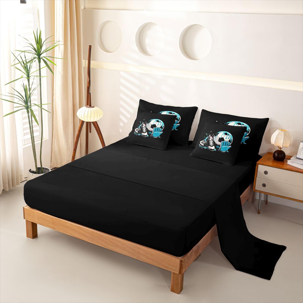 Loussiesd Juego de funda de edredón de fútbol de 7 piezas, tamaño King, juego de ropa de cama para niños y niñas, con funda de edredón, sábanas, fundas de almohada, fundas de cojín