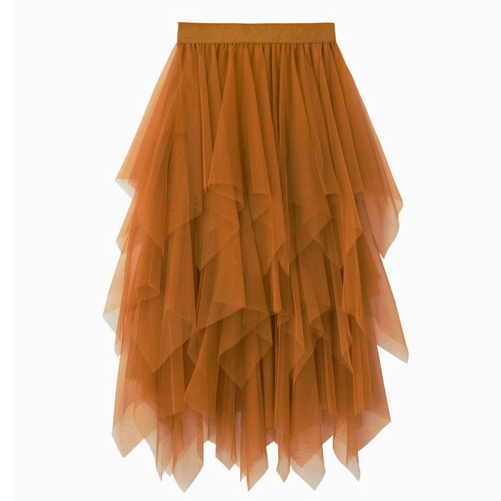 DUddTTW Irregular Women's Midi Skirt Mesh Midi Length Flowy Skirt Elastic Waisted Swing Skirt Slimming Maxi Skirts Ankle Length Skirts(Gingeryellow)
