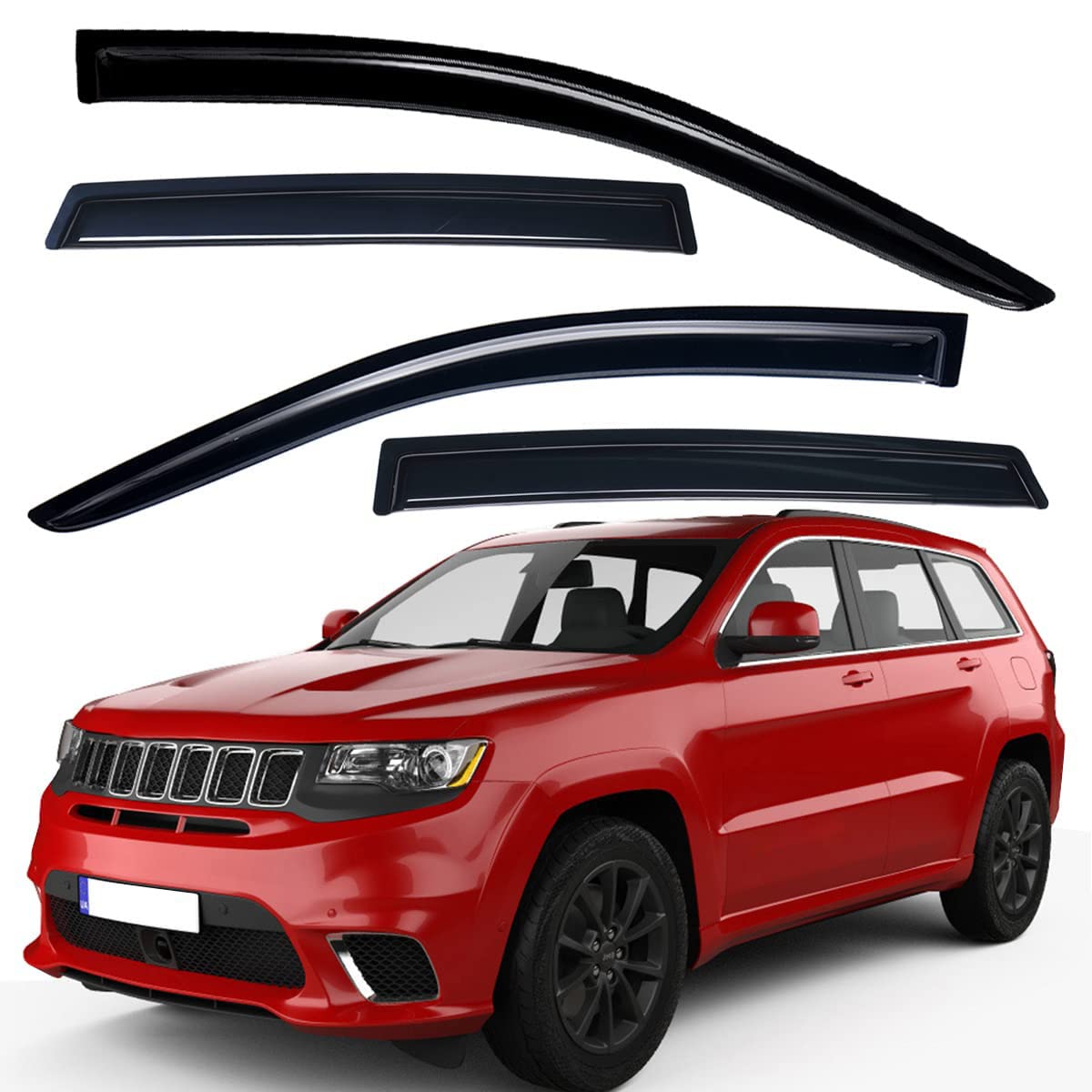 Lightronic WV94252 Outside-Mount Side Window Visor Deflector Rain Guard, Dark Smoke Shatterproof, 4-Pieces Set for 2011-2021 Jeep Grand Cherokee