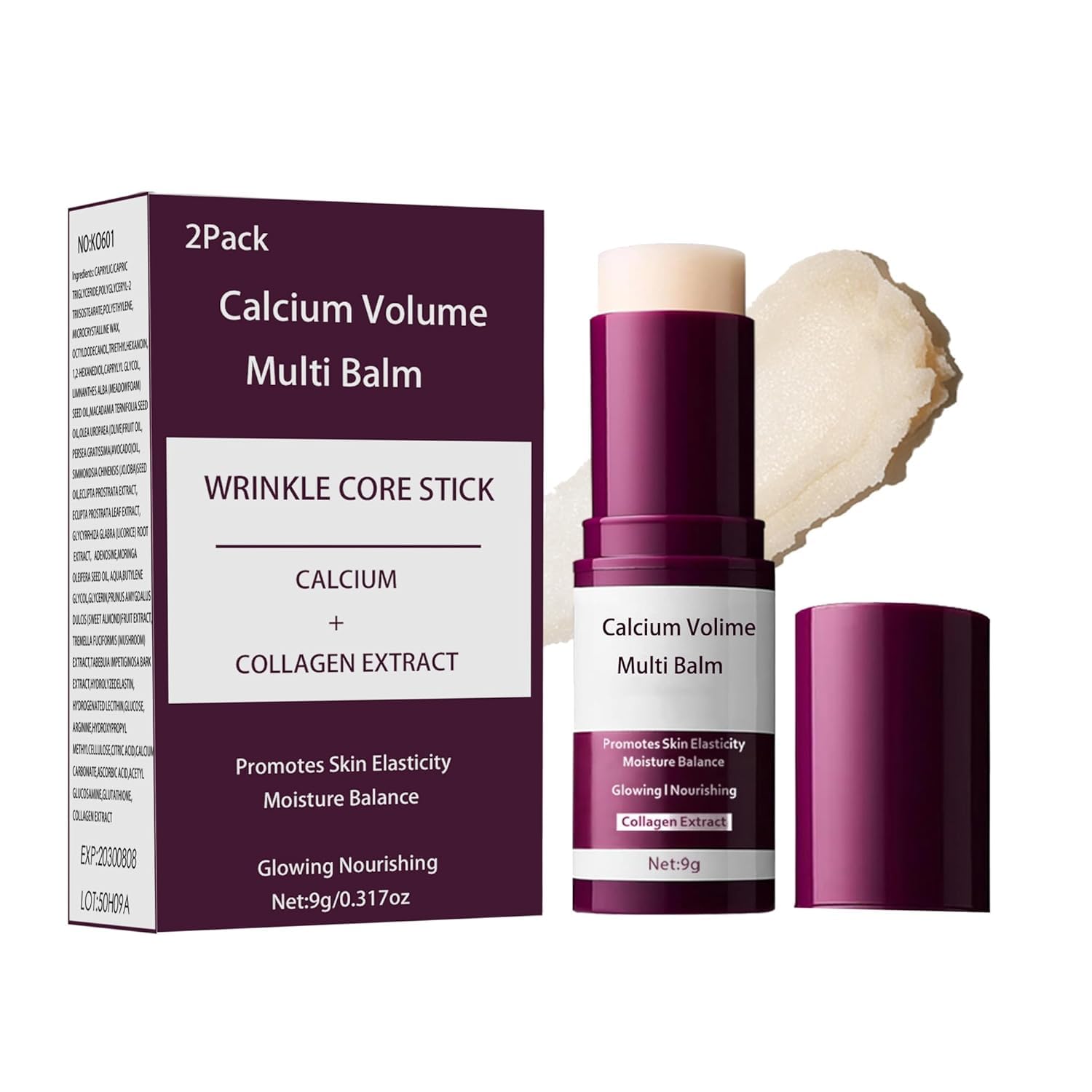 Calcium Multi Balm Stick 2-Pack – Collagen Moisturizing Face Stick for Eyes, Neck & Décolleté, Anti-Wrinkle Firming Cream, Hydrating Skin Care Stick for Fine Lines, Dryness & Aging Skin