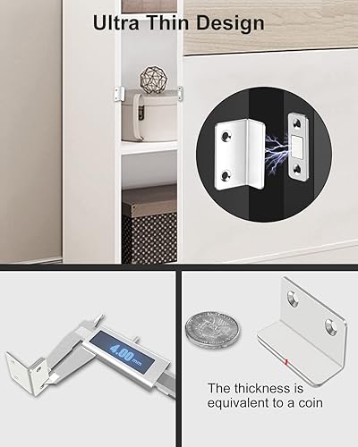 Miniatura 5 de Jiayi - Juego de 4 cierres magnéticos para gabinete, en forma de L, ultradelgados, para puerta de gabinete, cierre magnético para cajones, imanes