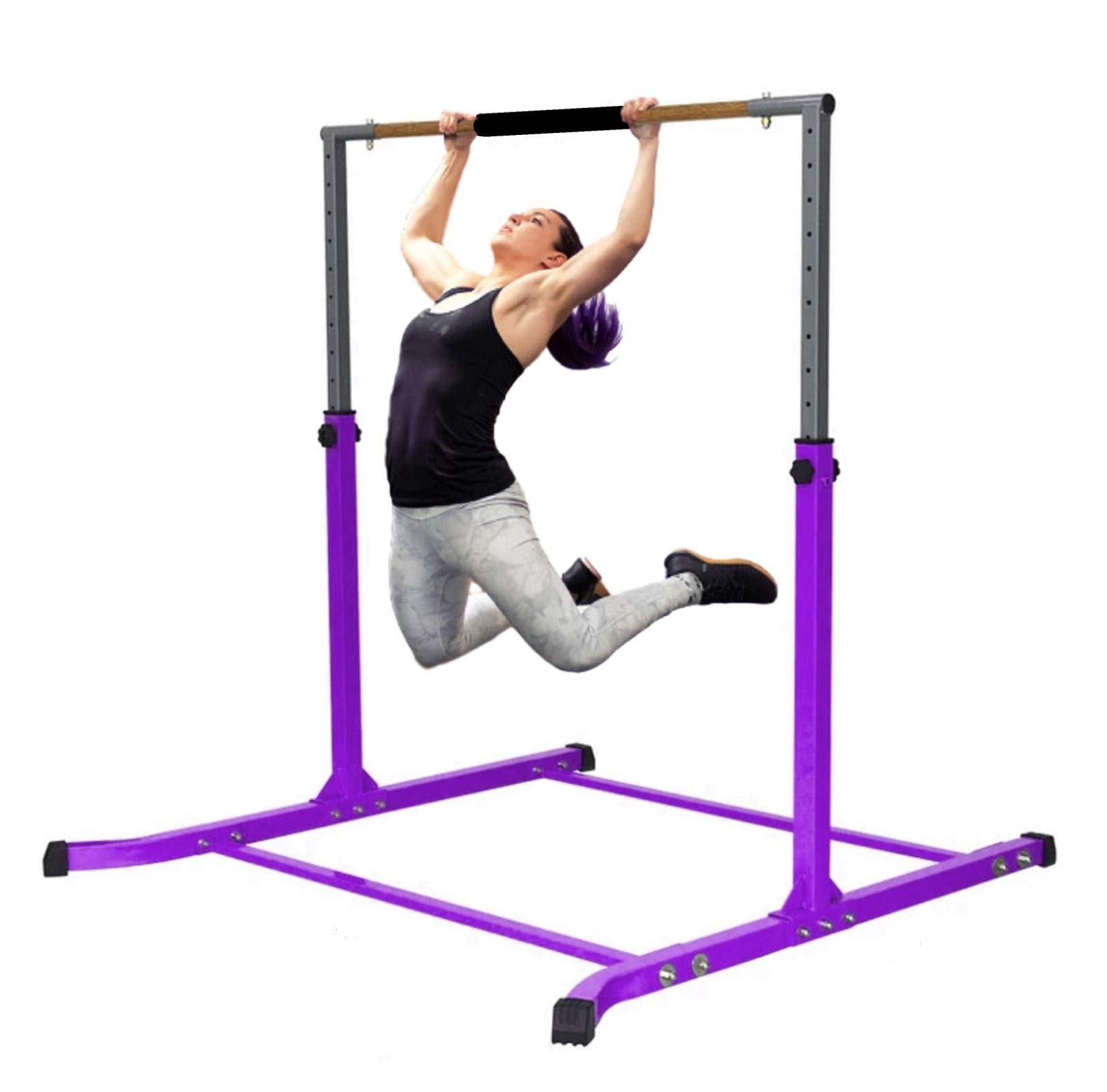 Pro-Gymnastics Expandable Gymnastics Kip Bar Horizontal Bar Junior Gymnastic Training High Bar Asymmetric Bar 13 Level Height Adjustable 3 to 5 FT Cushioned Bar & Curved Legs (Purple)