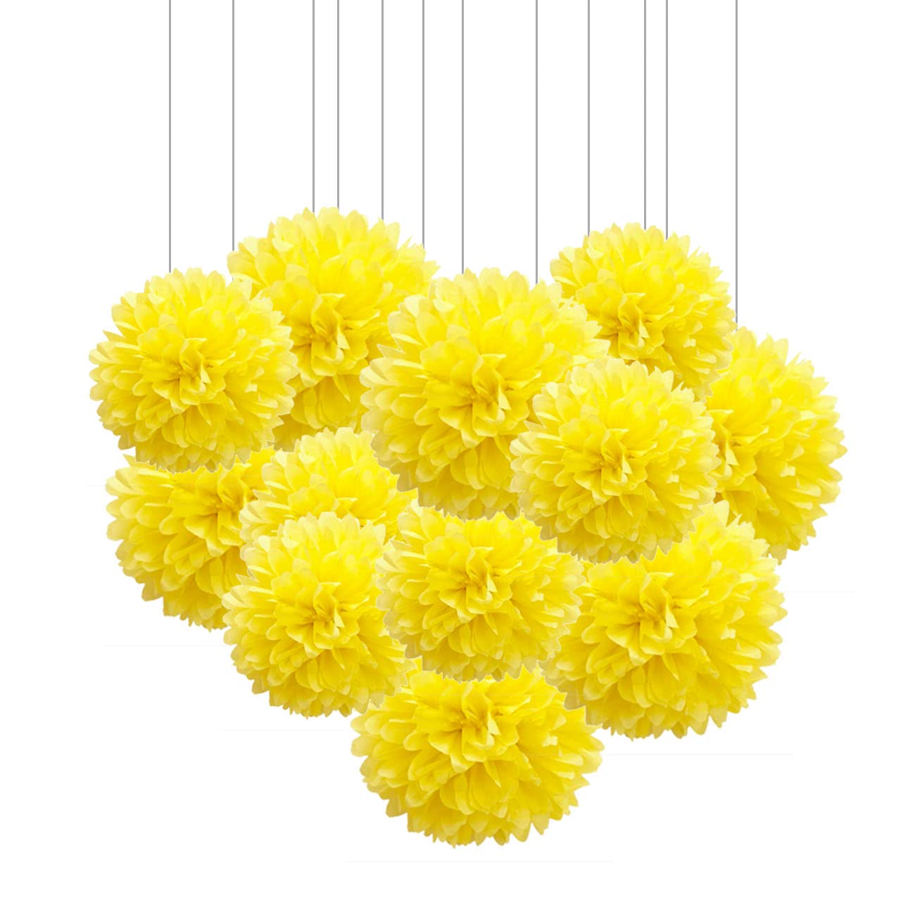 CC wonderland zone 12Pcs Yellow Hanging Tissue Paper Pom Poms Decorations for Party Ceiling Wall Tissue Flowers Decorations, 6Pcs of 12in & 6Pcs of 10in