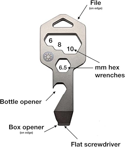 Miniatura 3 de CLOSS - Llavero multiherramienta de titanio 8 en 1, abridor de botellas, destornillador y llave (plateado)