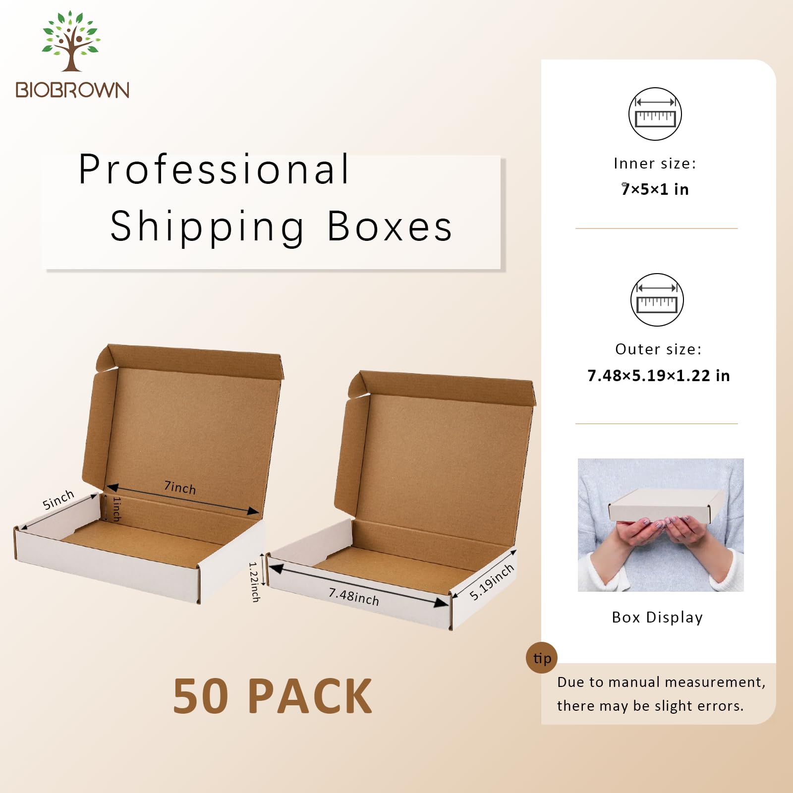 BIOBROWN 9x6x2" 25 Pack Corrugated Cardboard Boxes Small Shipping Box - View #9