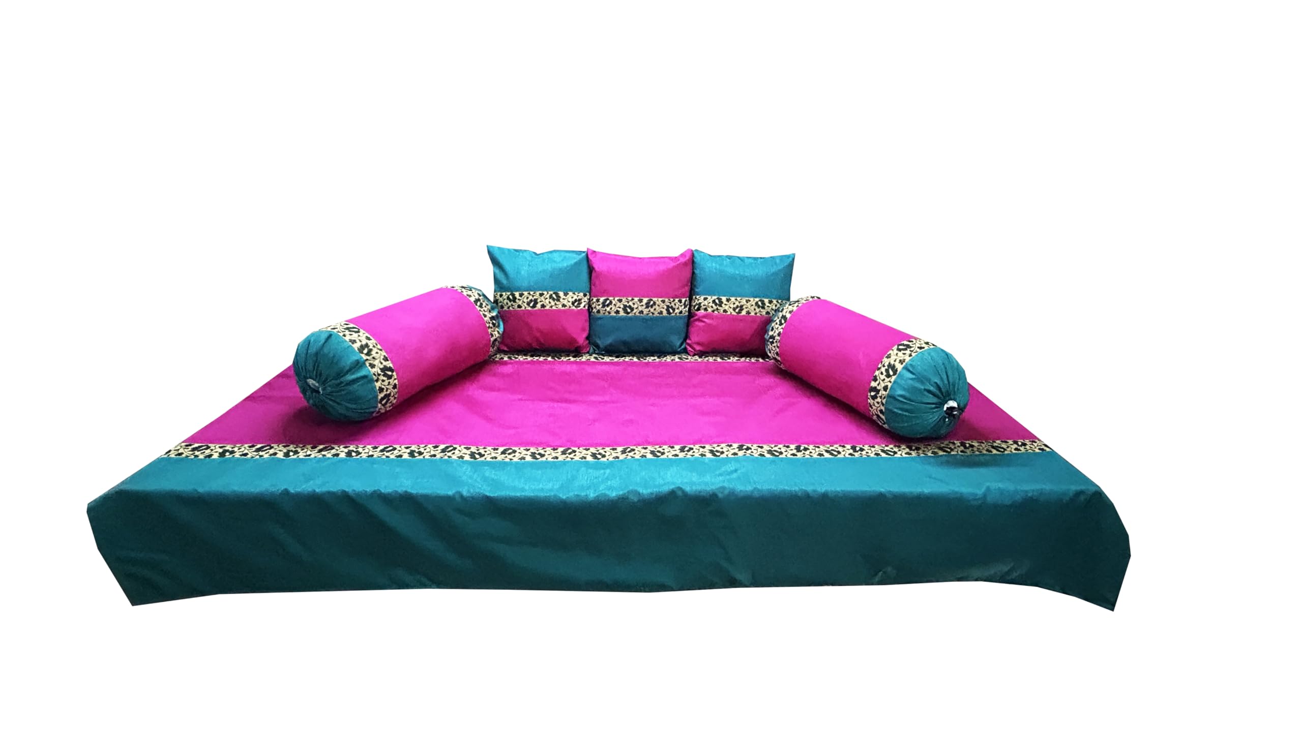 PINK PARROT Pinkparrot Art Silk Diwan Set Covers 6 Pieces Designer Standard Diwan Set (1 Single Bedsheet, 2 Bolster Covers, 3 Cushion Covers) D-802-image-20