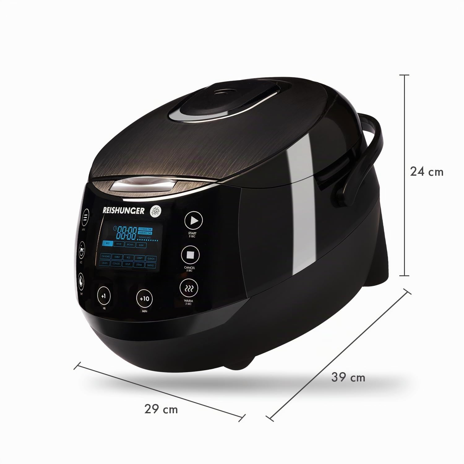 Reishunger Cuociriso Digitale Nero - Vaporiera Multifunzione fino a 8 Persone con 12 Programmi, Tecnologia a 7 Fasi - Con Display LED e Funzione di Mantenimento del Caldo