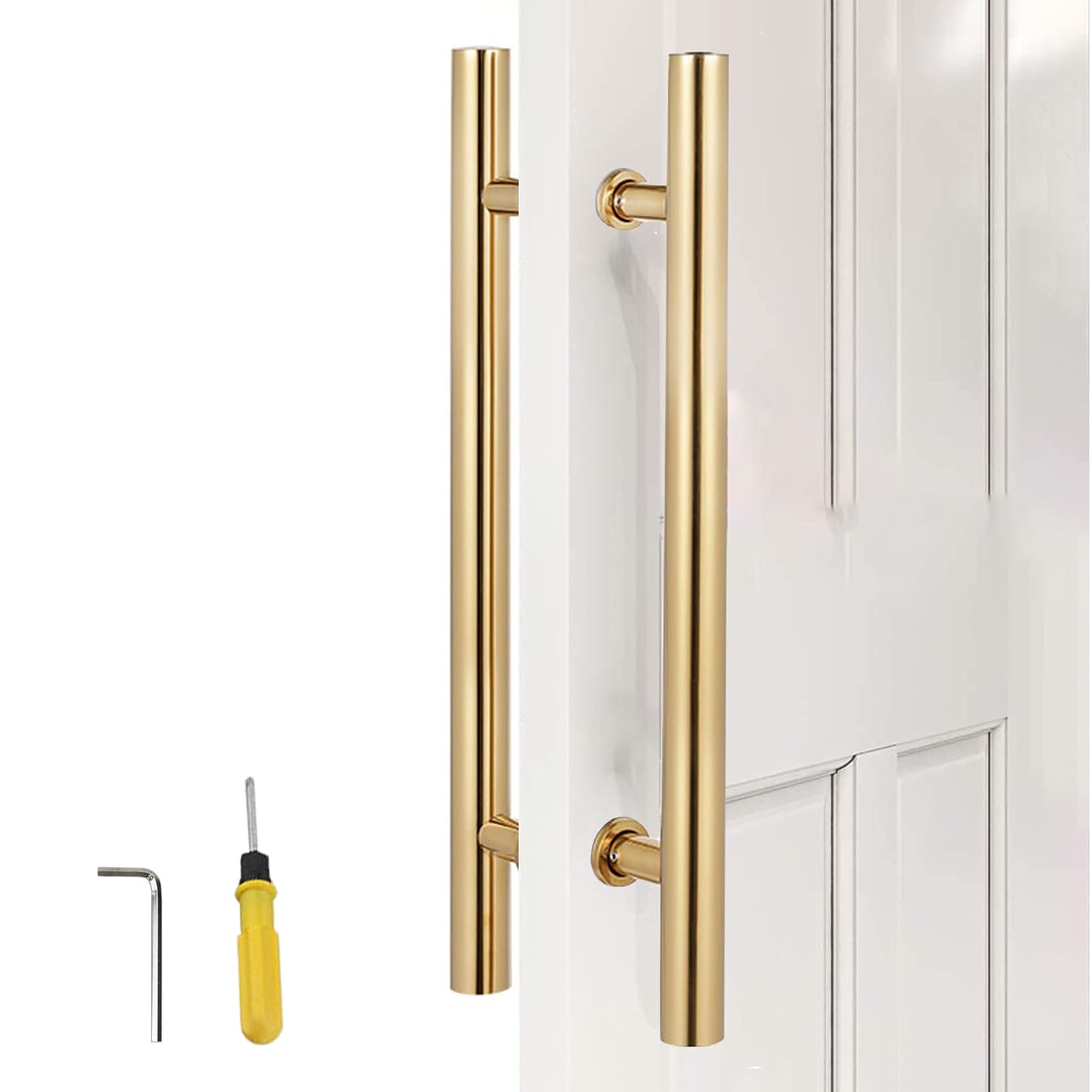MXXQRHF Gold Black Barn Door Handles, 150cm (59") Long Push Pull Handle for Bathroom, Kitchen, Bedroom, Patio, Shower Door - Stylish & Durable Door Hardware