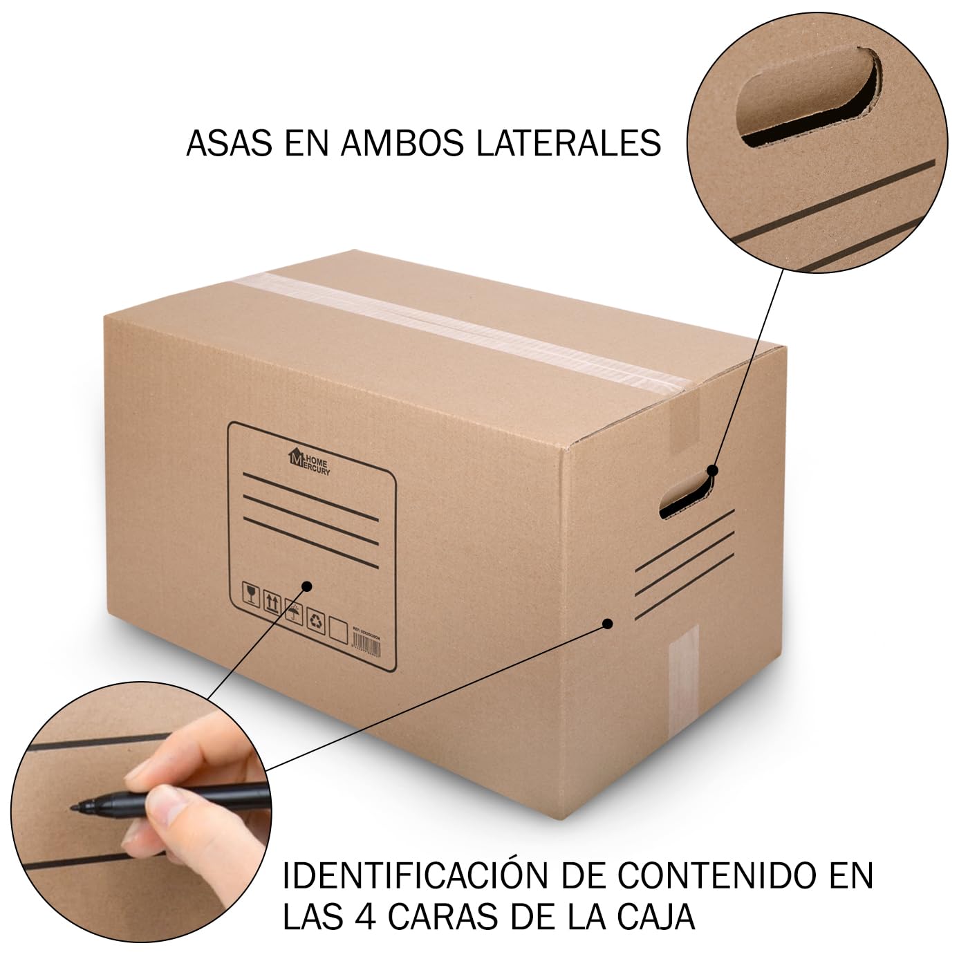 MERCURY- PACK 10/20 Cajas mudanza y Almacenaje Ultra Resistentes + Precinto, Cajas de Carton con Asas para fácil manejo,box grandes y pequeñas,Reutilizables (10 Cajas 50x30x30CM 45Litros)