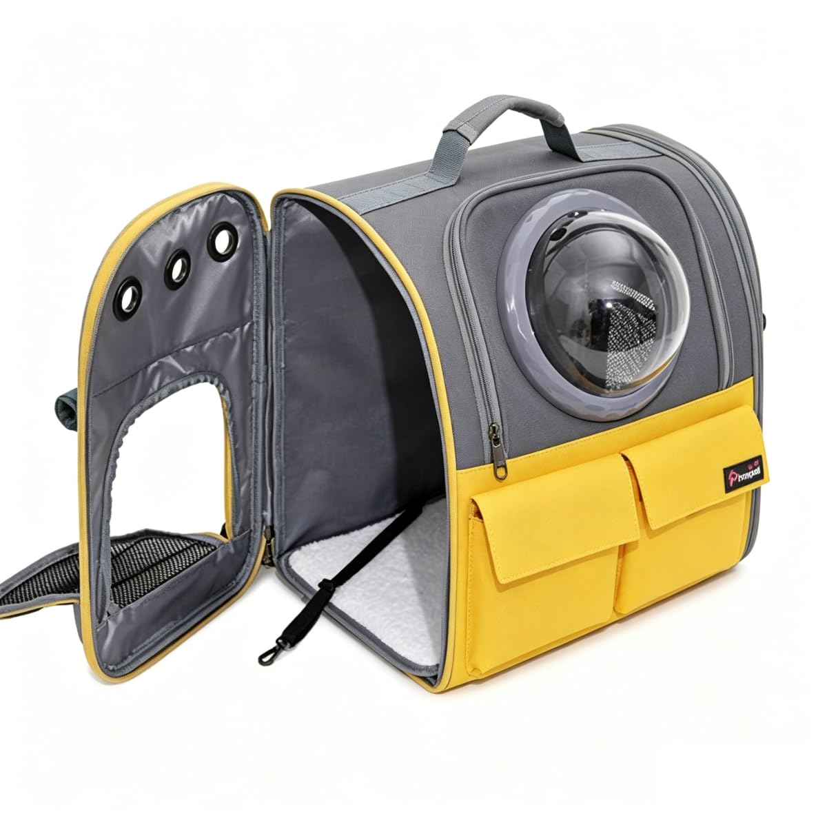 Trasportino Zaino Porta Cane Gatto 8kg, Borsa Trasporto Capsula Grande con 3 Ingresso 2 Cupole (acrilico e nido d'ape) Apertura dall'alto, Portatile Ventilato Pieghevole per Viaggio e dal Veterinario