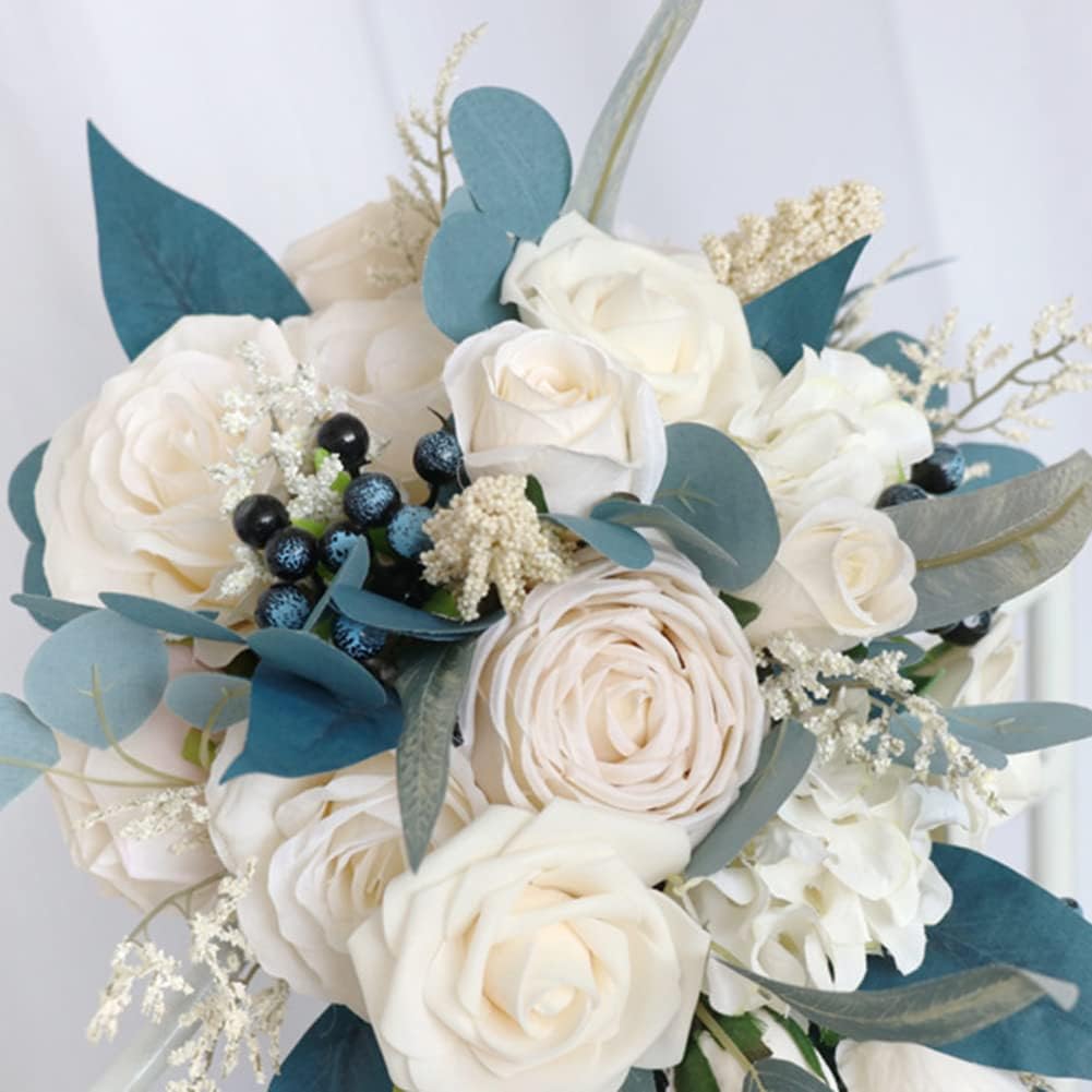 Wedding Bouquet Bride Flower Bridal Bouquets, Water Drop Shape Wedding Bouquets for Bride Bridesmaid Bouquet Artificial Rose Artificial Flower Fake Flower Bouquet Holding Flower