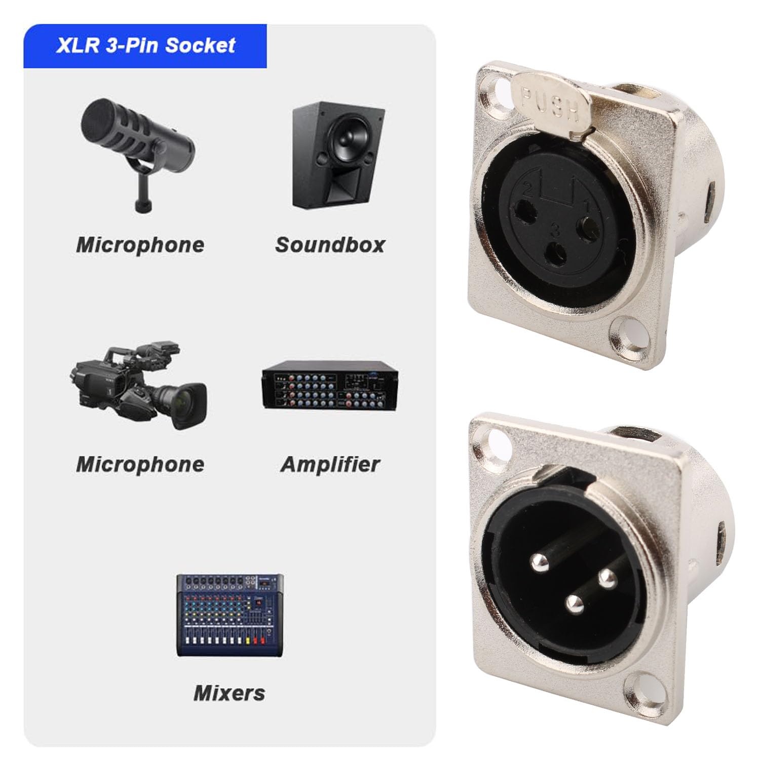 RUNCCI-YUN Connecteur XLR 3 broches mâle/femelle, fiche de câble microphone, prise audio pour montage sur panneau