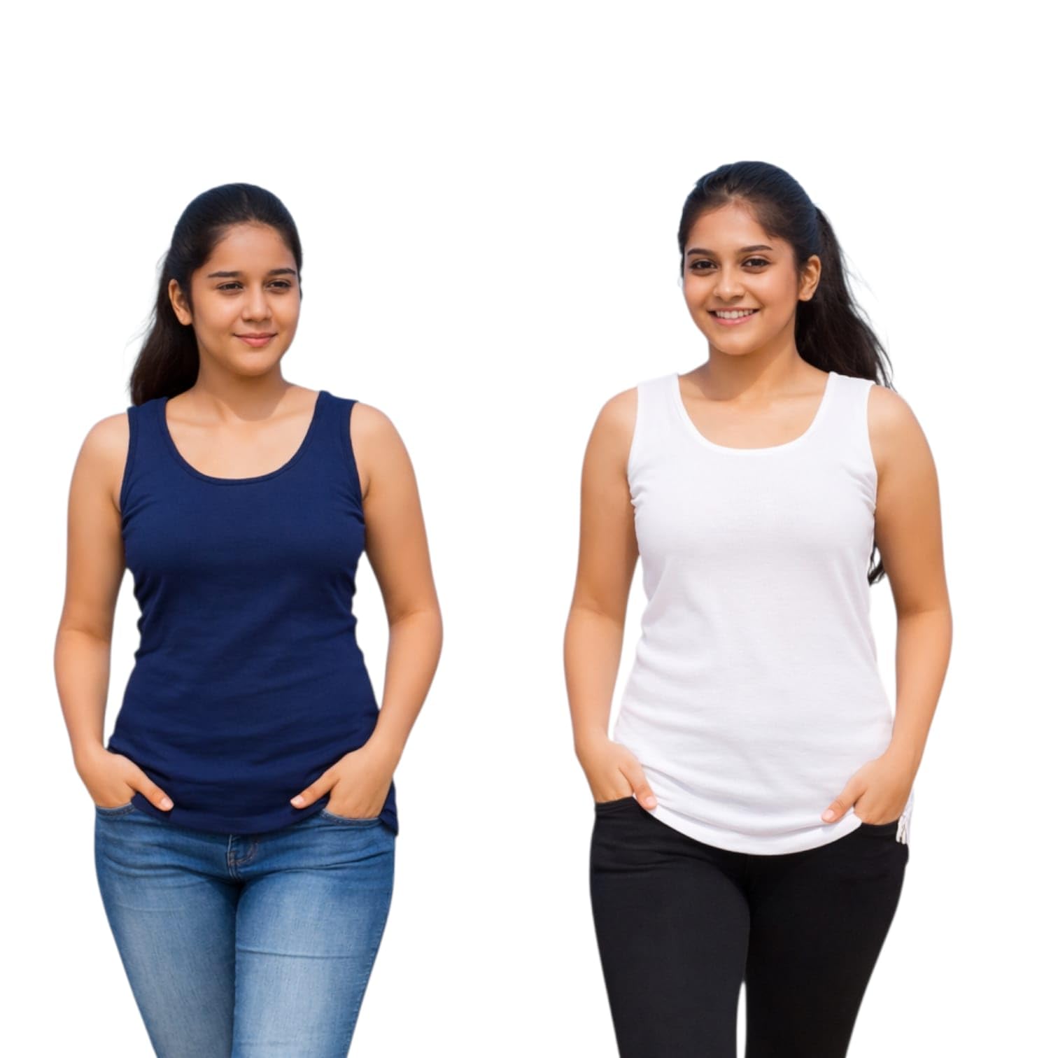Girls Kids Cotton Scoop Neck Sleeveless Top Stretchable Rib Fabric T-Shirt Pack of 2-image-1