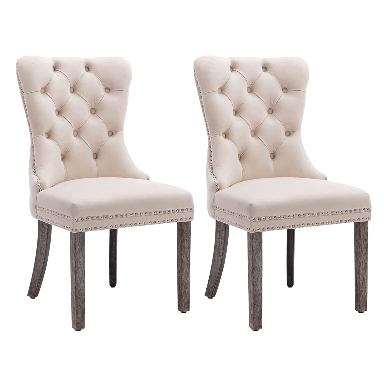  Dining Chair Set of 2, Tufted Dining Room Chairs with Nailhead Ring Pull Trim, Upholstered Dining Chairs with Solid Wood Legs for Kitchen Dining Room (Beige), SIMILAR TO LOT PHOTO