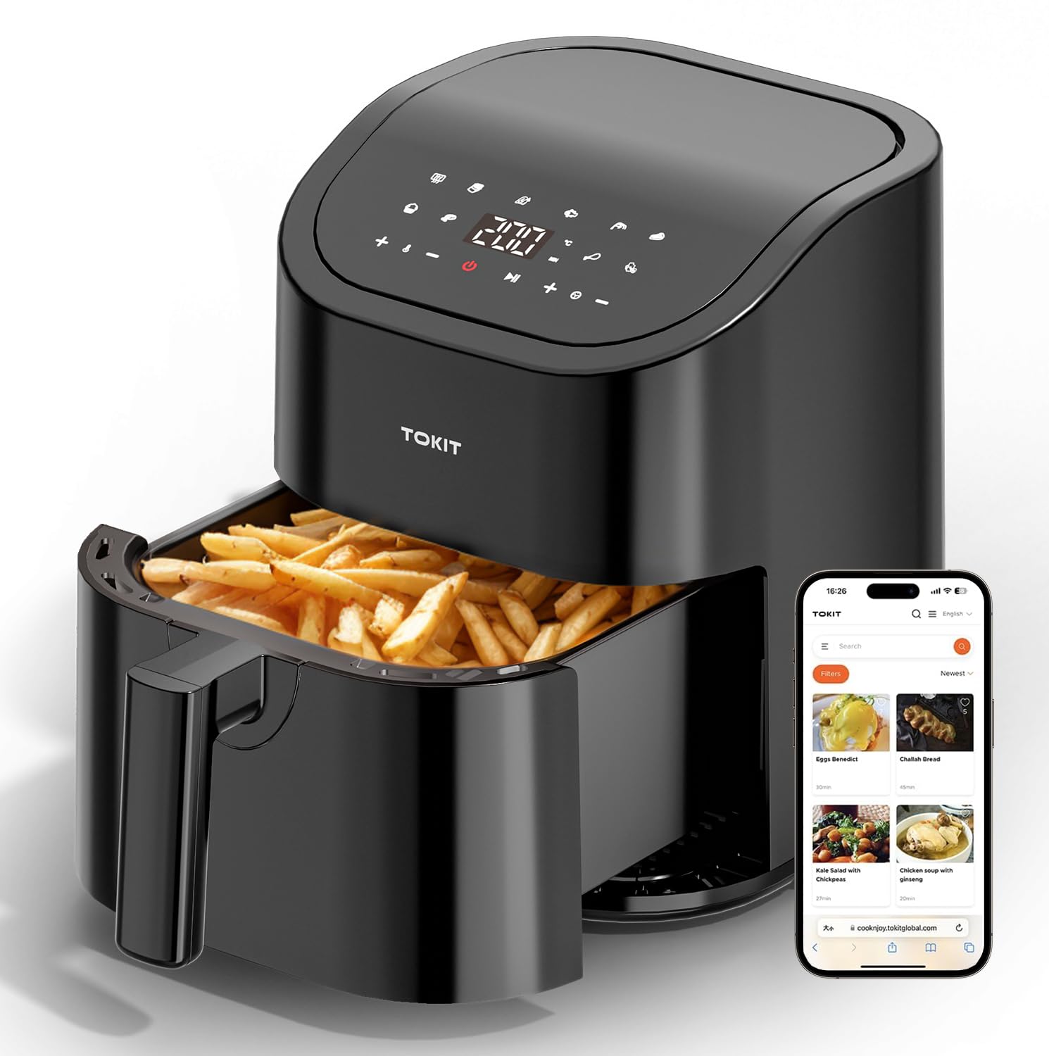 TOKIT Kitchen Air Fryer Countertop 10-in-1 with 4.8 QT Capacity Airfryer 95% Less Oil, 100+ Recipes, 1500W Max 400?,Roast, Reheat, Dehydrate, Bake, Broil & More, Nonstick Basket Dishwasher-Safe, Gift