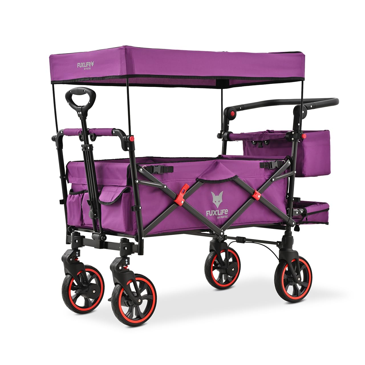 Fuxtec Chariot Premium Cruiser Pourpre, L'Original, Chariot de Jardin Pliable pour Enfants, Transport, Plage, Ville, Forêt, à Tirer ou à Pousser, Capacité De Charge 75 kg