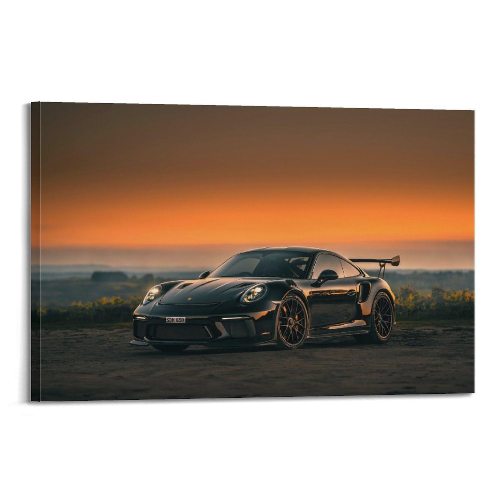 Ladv Frame-Style 911 Gt3 Rs Black Racing Sport Car Decorative Painting Canvas Wall Artworks Picture 24X36inch(60X90cm)