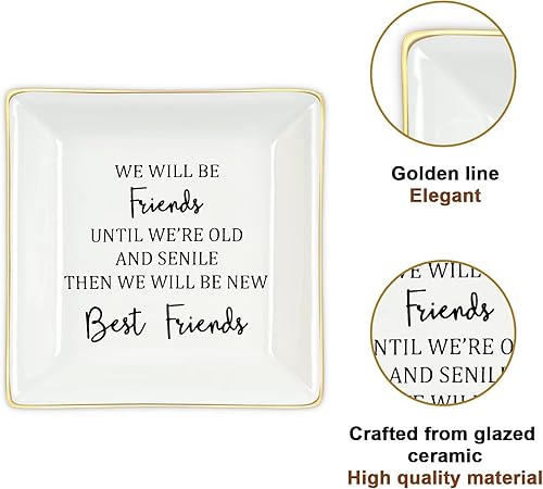 Miniatura 4 de NatuBeau Regalo para amigas para mujeres, seremos amigos hasta que estemos viejos y seniles, bandeja de joyería para amigas, regalos de amistad para