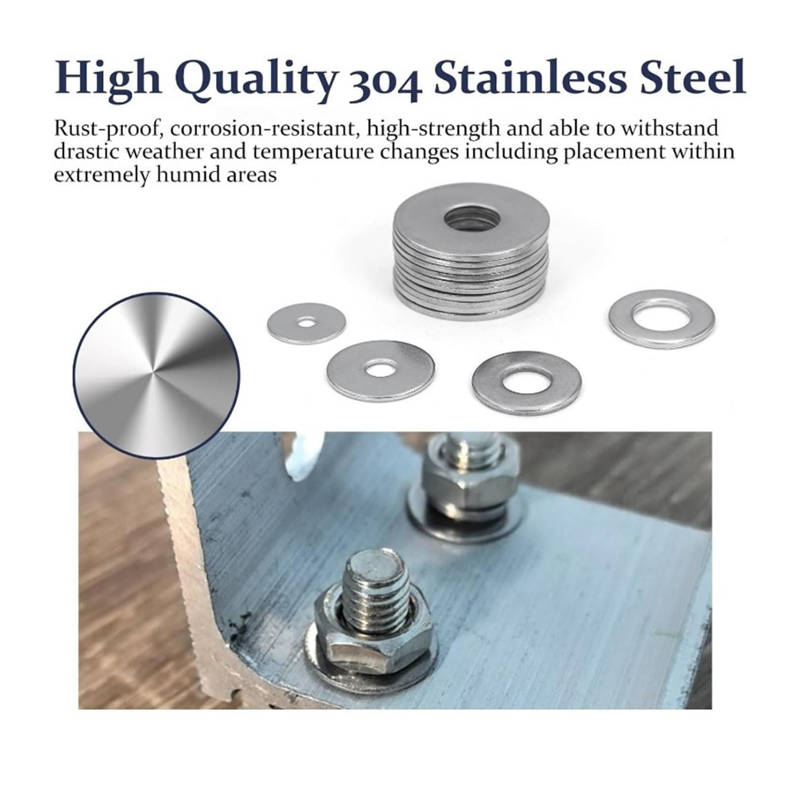 Flache Unterlegscheibe Edelstahl-Unterlegscheiben-Sortiment-Set, Dichtung for Schrauben, M3-M10, Metall-Unterlegscheiben, Befestigungs-Hardware-Werkzeuge(Mix,100PCS)