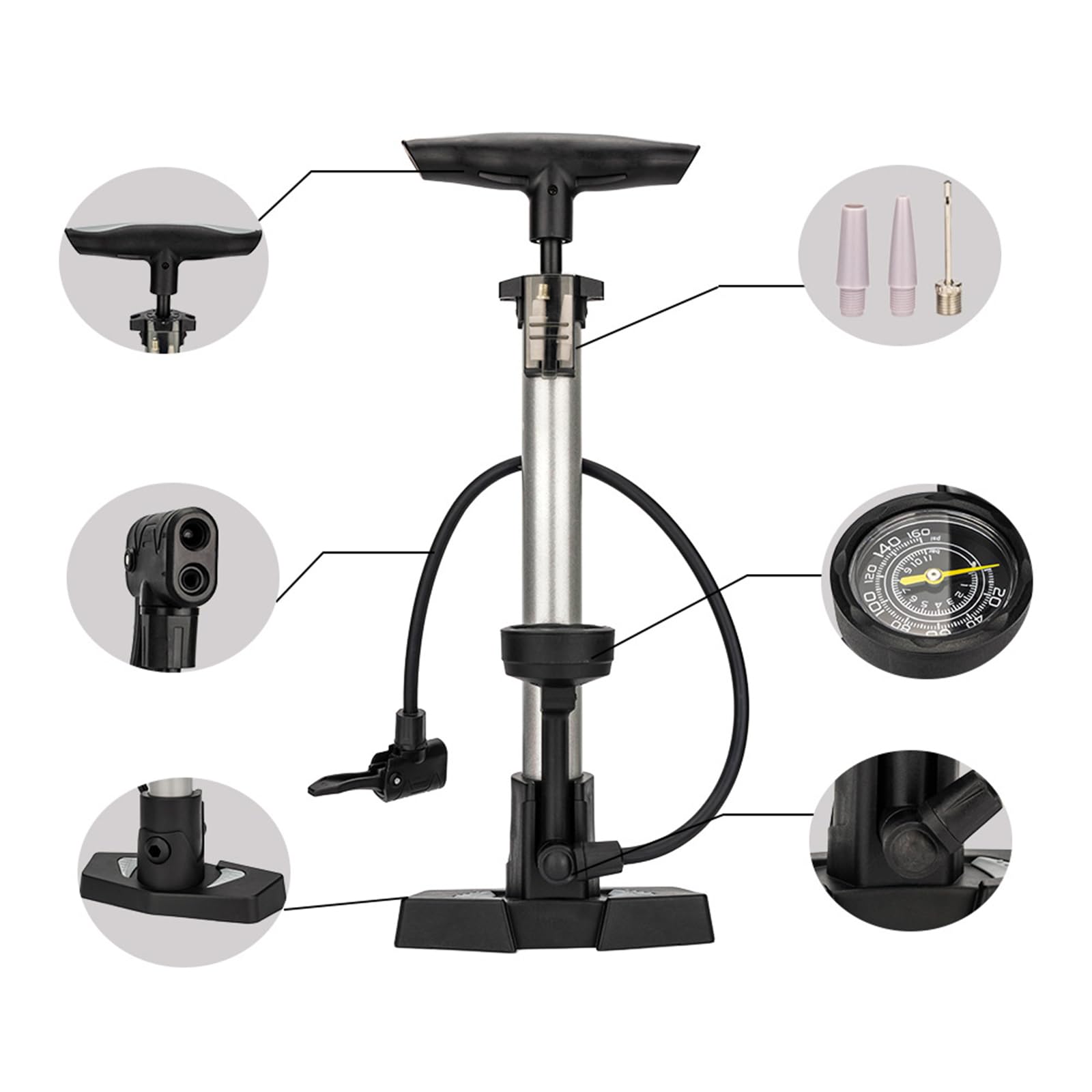 Pavimento Bici Pompe Per Pneumatici 160 Ad Alta Pressione Pompe Ad Aria Bici Gonfiatore Con Manometro Per Pneumatico Della Bicicletta Palloncino